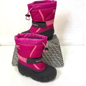 Sorel Flurry Pink/ Black Insulated Waterproof Snow Boots Little Girls Size 10